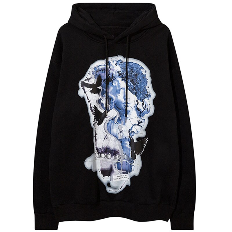Hoodie Men Statue Harajuku Letter Fleece Pullover College Style All-match Casual Cozy Fashion Hipster Streetwear Couple