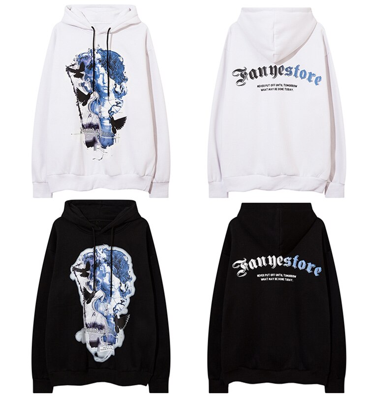Hoodie Men Statue Harajuku Letter Fleece Pullover College Style All-match Casual Cozy Fashion Hipster Streetwear Couple