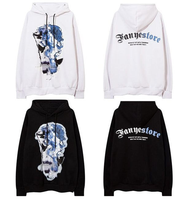 Hoodie Men Statue Harajuku Letter Fleece Pullover College Style All-match Casual Cozy Fashion Hipster Streetwear Couple