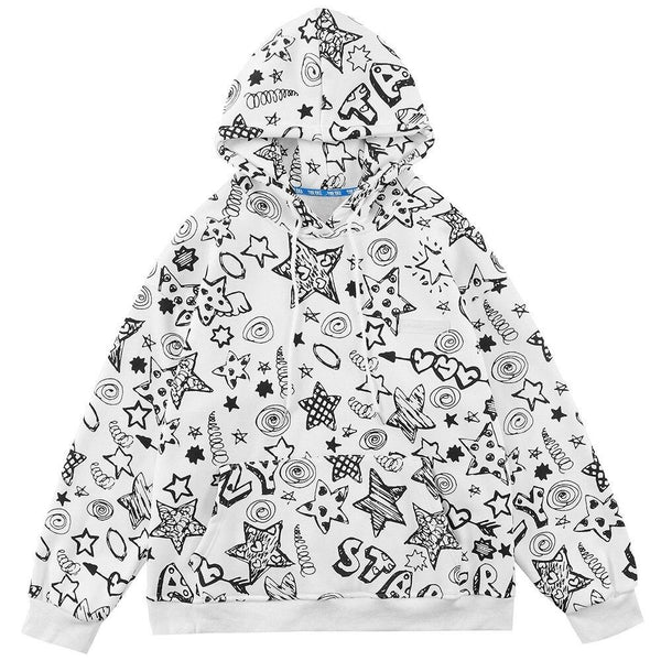 Hoodie Men Cute Funny Letter Star Graffiti Fleece Pullovers College Style All-match Casual Loose Tops Streetwear Couple
