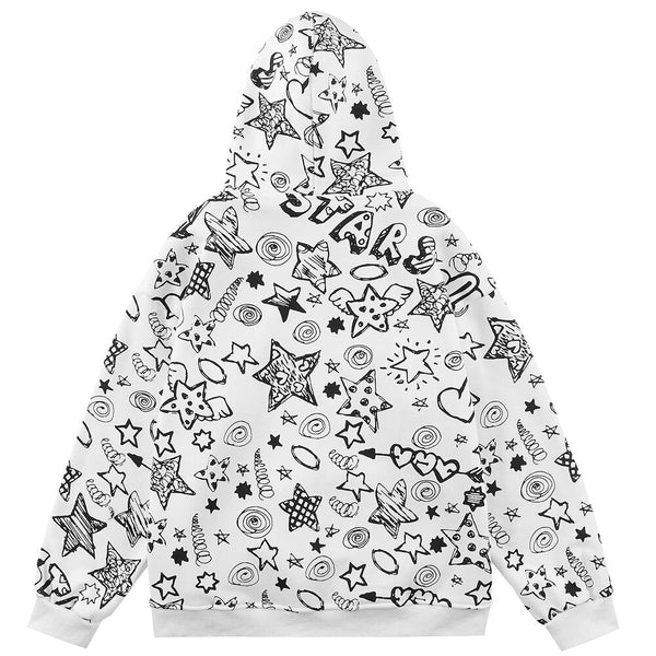 Hoodie Men Cute Funny Letter Star Graffiti Fleece Pullovers College Style All-match Casual Loose Tops Streetwear Couple