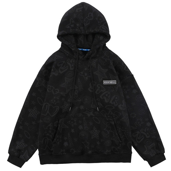 Hoodie Men Cute Funny Letter Star Graffiti Fleece Pullovers College Style All-match Casual Loose Tops Streetwear Couple