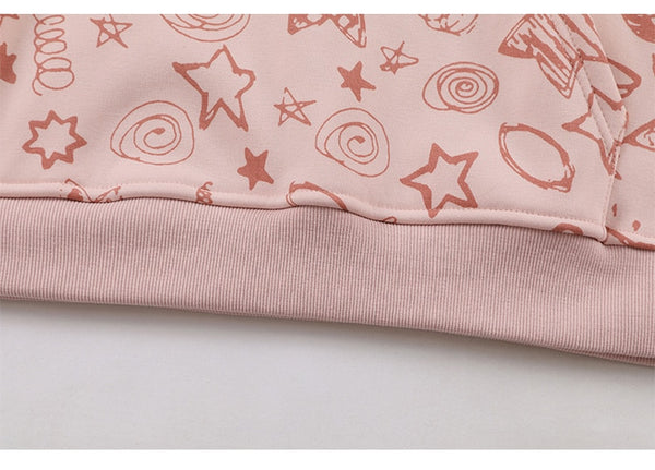 Hoodie Men Cute Funny Letter Star Graffiti Fleece Pullovers College Style All-match Casual Loose Tops Streetwear Couple