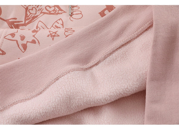 Hoodie Men Cute Funny Letter Star Graffiti Fleece Pullovers College Style All-match Casual Loose Tops Streetwear Couple