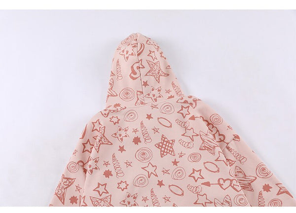 Hoodie Men Cute Funny Letter Star Graffiti Fleece Pullovers College Style All-match Casual Loose Tops Streetwear Couple