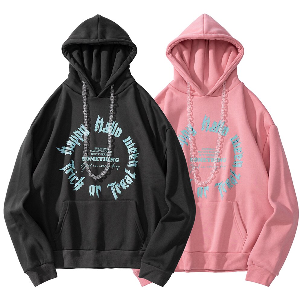 Hoodie Men Harajuku Letter Fleece Warm Pullover Vintage Punk Hipster Distressed Tops Casual Fashion Oversize Streetwear