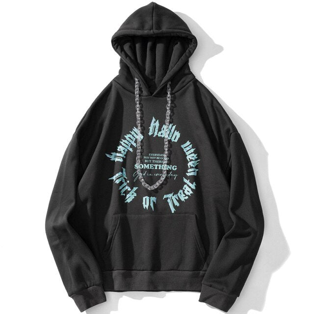 Hoodie Men Harajuku Letter Fleece Warm Pullover Vintage Punk Hipster Distressed Tops Casual Fashion Oversize Streetwear