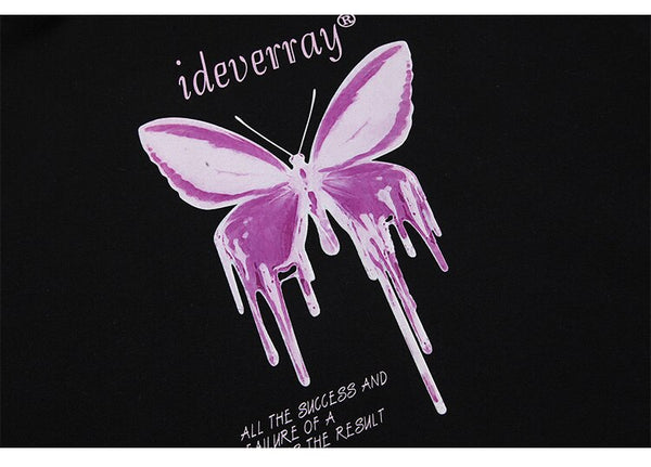 Hoodie Men Purple Gradient Butterfly Letter Printed Pullover Winter Oversize Hip Hop Fashion Harajuku Sweatshirt Winter