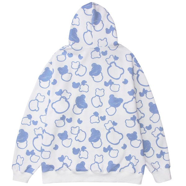 Hoodies Men Cute Bear Harajuku Letter Big Pockets Fleece Pullovers Hipster High Street Tops Oversize Couple Streetwear