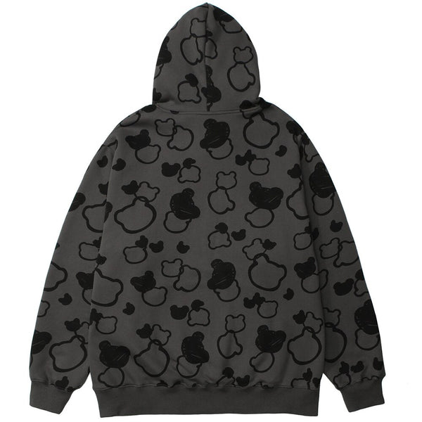 Hoodies Men Cute Bear Harajuku Letter Big Pockets Fleece Pullovers Hipster High Street Tops Oversize Couple Streetwear