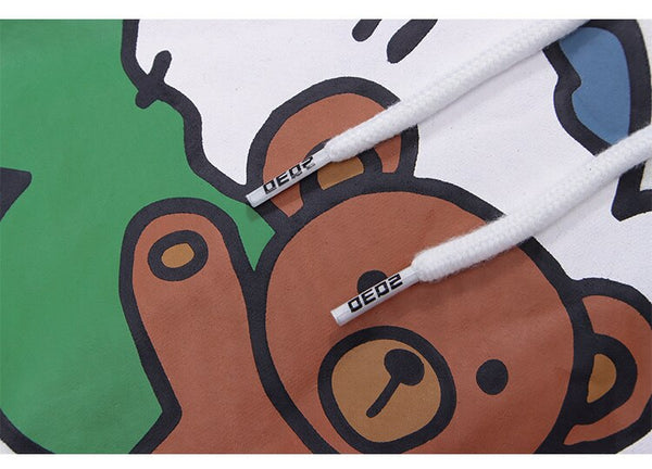 Hoodies Men Cute Bear Harajuku Letter Big Pockets Fleece Pullovers Hipster High Street Tops Oversize Couple Streetwear