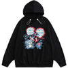 Hoodie Men Ripped Heart Graffiti Bear Print Pullover Loose Drawstring Hooded Cartoon Harajuku Hip Hop Streetwear Couple