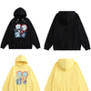 Hoodie Men Ripped Heart Graffiti Bear Print Pullover Loose Drawstring Hooded Cartoon Harajuku Hip Hop Streetwear Couple