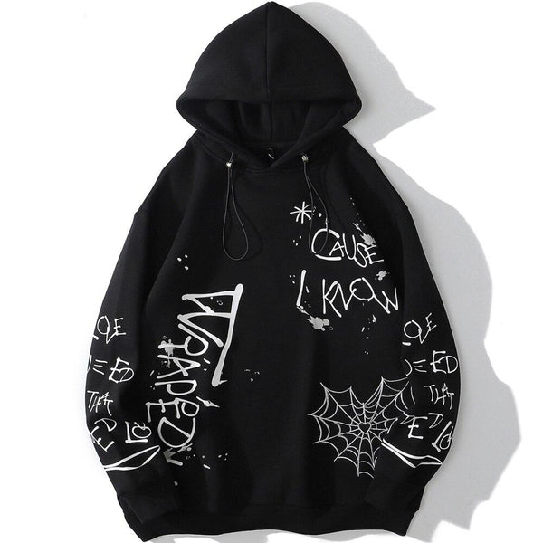 Hoodie Men Harajuku Letter Inkjet Heart-shaped Net Print Pullovers Hipster Casual Retro Varsity Hip Hop Tops Streetwear