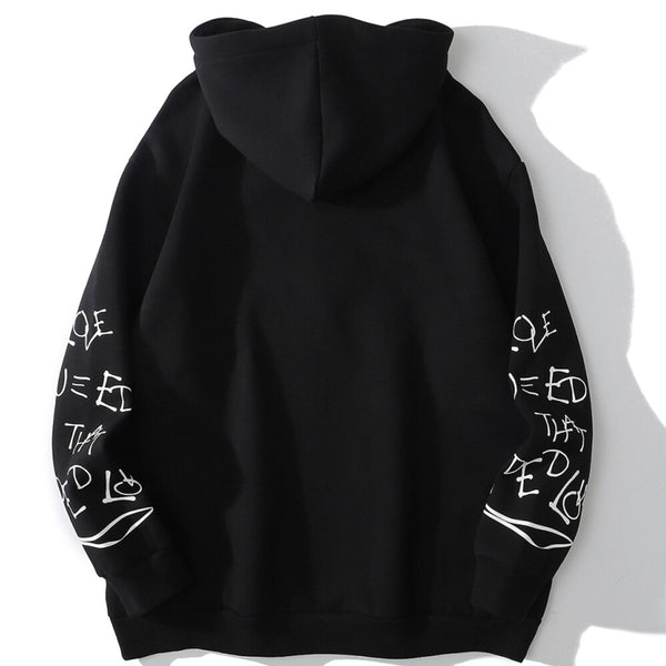 Hoodie Men Harajuku Letter Inkjet Heart-shaped Net Print Pullovers Hipster Casual Retro Varsity Hip Hop Tops Streetwear