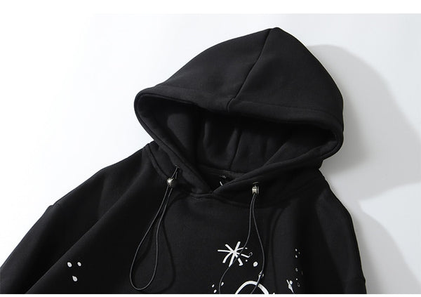 Hoodie Men Harajuku Letter Inkjet Heart-shaped Net Print Pullovers Hipster Casual Retro Varsity Hip Hop Tops Streetwear