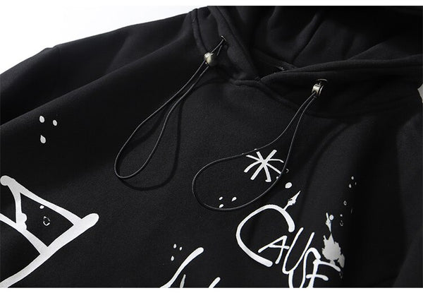 Hoodie Men Harajuku Letter Inkjet Heart-shaped Net Print Pullovers Hipster Casual Retro Varsity Hip Hop Tops Streetwear