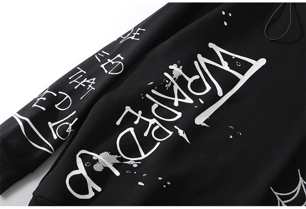 Hoodie Men Harajuku Letter Inkjet Heart-shaped Net Print Pullovers Hipster Casual Retro Varsity Hip Hop Tops Streetwear