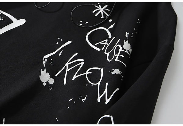 Hoodie Men Harajuku Letter Inkjet Heart-shaped Net Print Pullovers Hipster Casual Retro Varsity Hip Hop Tops Streetwear