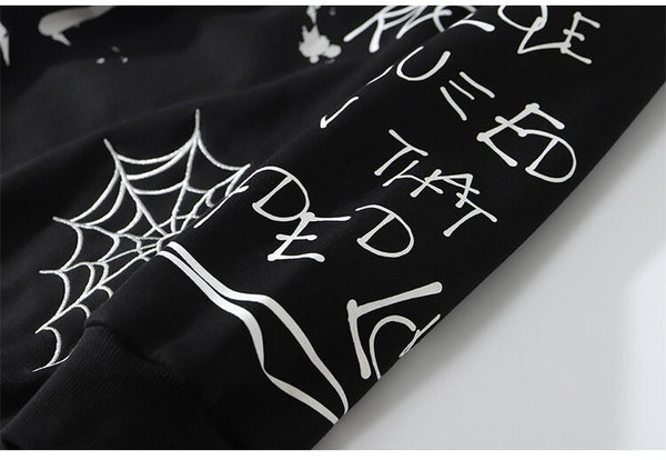Hoodie Men Harajuku Letter Inkjet Heart-shaped Net Print Pullovers Hipster Casual Retro Varsity Hip Hop Tops Streetwear