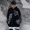 Hoodie Men Harajuku Letter Inkjet Heart-shaped Net Print Pullovers Hipster Casual Retro Varsity Hip Hop Tops Streetwear