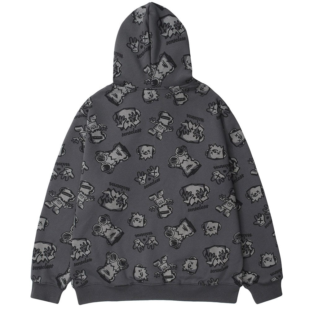 Hoodie Men Japanese Cartoon Print Fleece Hooded Pullover Oversize Harajuku Vintage High Street Couple Sweatshirt Autumn