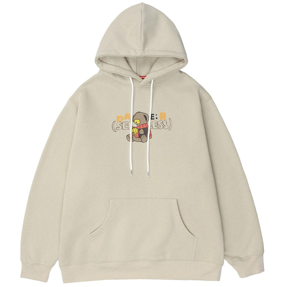 Hoodie Men Cute Bear Punk Cool Letter Fleece Pullover Hipster Preppy Style Casual Oversized Cozy Tops Couple Streetwear