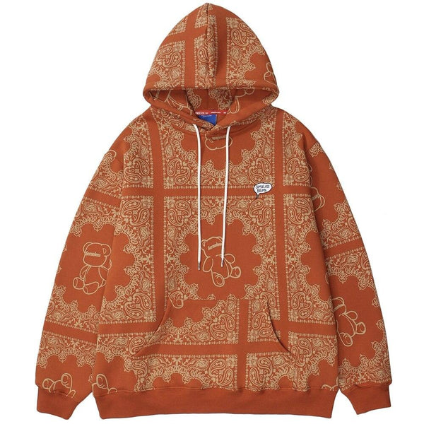 Hoodies Men Vintage Totems Cute Bear Print Fleece Hooded Sweatshirts High Street Fashion Hipster Couple Cozy Streetwear