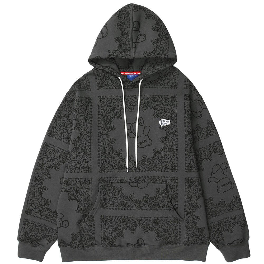 Hoodies Men Vintage Totems Cute Bear Print Fleece Hooded Sweatshirts High Street Fashion Hipster Couple Cozy Streetwear