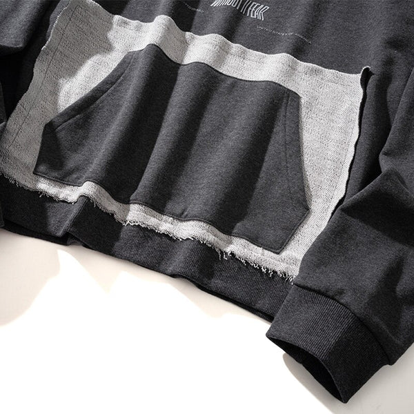 Hoodie Men Hit Color Patches Big Pocket Pullovers Loose Retro Distressed Punk Hipster High Street Sweatshirt Streetwear