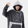 Hoodie Men Hit Color Patches Big Pocket Pullovers Loose Retro Distressed Punk Hipster High Street Sweatshirt Streetwear