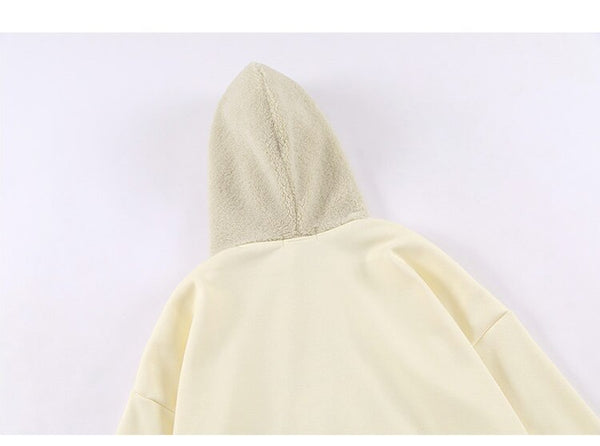 Hoodie Men Furry Patchwork Big Pockets Letter Graphic  Embroidery Hooded Pullovers Casual Youthful Vitality Tops Couple