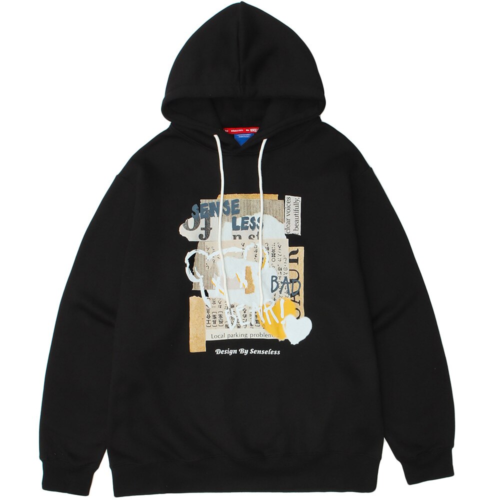 Hoodie Men Kanji Letter Picture Patchwork Hooded Pullover Couple High Street College Style Sweatshirt Autumn Streetwear