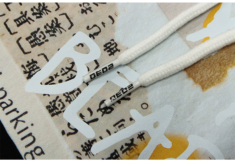 Hoodie Men Kanji Letter Picture Patchwork Hooded Pullover Couple High Street College Style Sweatshirt Autumn Streetwear