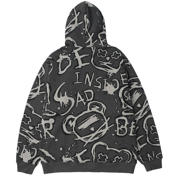 Hoodie Men Harajuku Graffiti Letter Fleece Pullovers Hipster College Style Japanese Retro Casual Tops Couple Streetwear