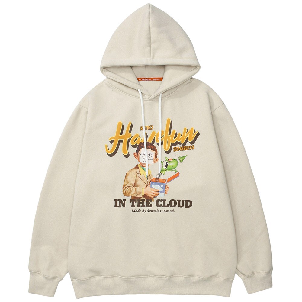 Hoodies Men Funny Boy Punk Letter Fleece Pullovers Hipster Preppy Style Baggy Cozy Casual Tops Simple Couple Streetwear