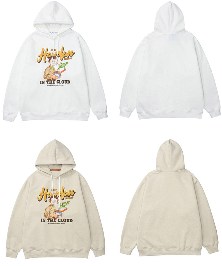 Hoodies Men Funny Boy Punk Letter Fleece Pullovers Hipster Preppy Style Baggy Cozy Casual Tops Simple Couple Streetwear