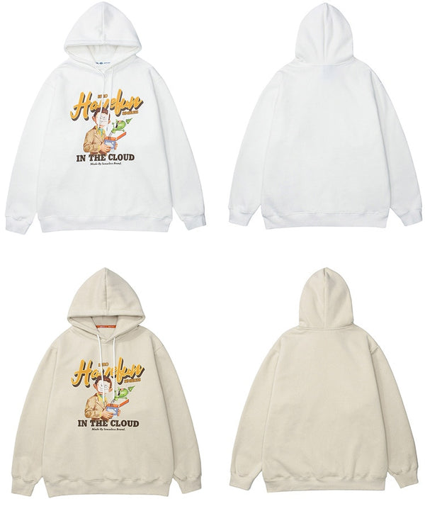 Hoodies Men Funny Boy Punk Letter Fleece Pullovers Hipster Preppy Style Baggy Cozy Casual Tops Simple Couple Streetwear