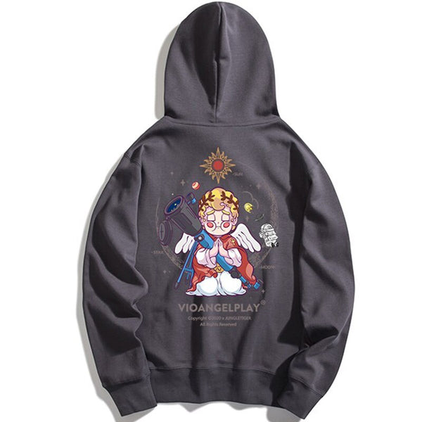 Hoodie Men Couple Funny Cool Cartoon Comics Print Pullover Hipster High Street Varsity Hooded Tops All-match Streetwear