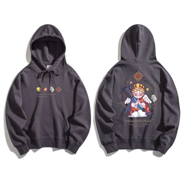 Hoodie Men Couple Funny Cool Cartoon Comics Print Pullover Hipster High Street Varsity Hooded Tops All-match Streetwear