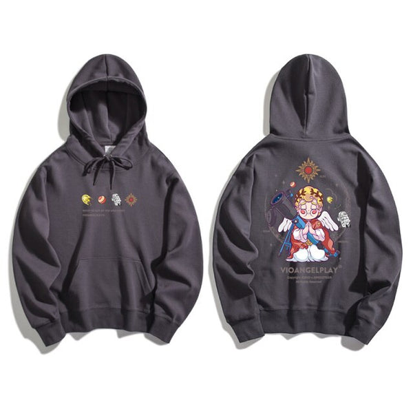 Hoodie Men Couple Funny Cool Cartoon Comics Print Pullover Hipster High Street Varsity Hooded Tops All-match Streetwear