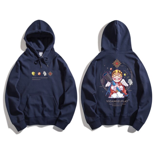 Hoodie Men Couple Funny Cool Cartoon Comics Print Pullover Hipster High Street Varsity Hooded Tops All-match Streetwear