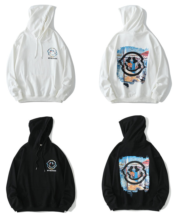 Hoodie Men Colorful Funny Illustration Print Hooded Pullovers Japanese High Street Hipster Sweatshirt Couple Streetwear