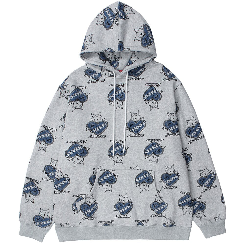 Hoodie Men Cute Cartoon Animal Full Printed Pullover College Style All-match Casual Coats Baggy Cozy Couple Streetwear