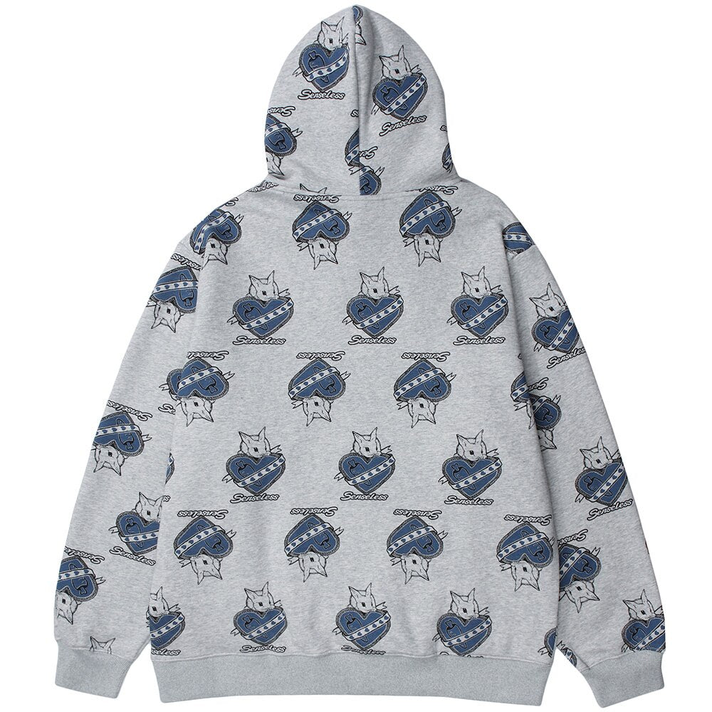 Hoodie Men Cute Cartoon Animal Full Printed Pullover College Style All-match Casual Coats Baggy Cozy Couple Streetwear