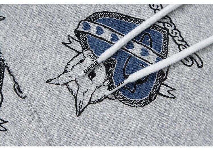 Hoodie Men Cute Cartoon Animal Full Printed Pullover College Style All-match Casual Coats Baggy Cozy Couple Streetwear