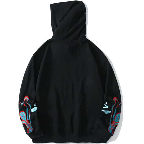 Hoodie Men Chinese Vintage Dunhuang Embroidery Sweatshirt Folk-custom Hipster Casual Cozy Hooded Tops Couple Streetwear
