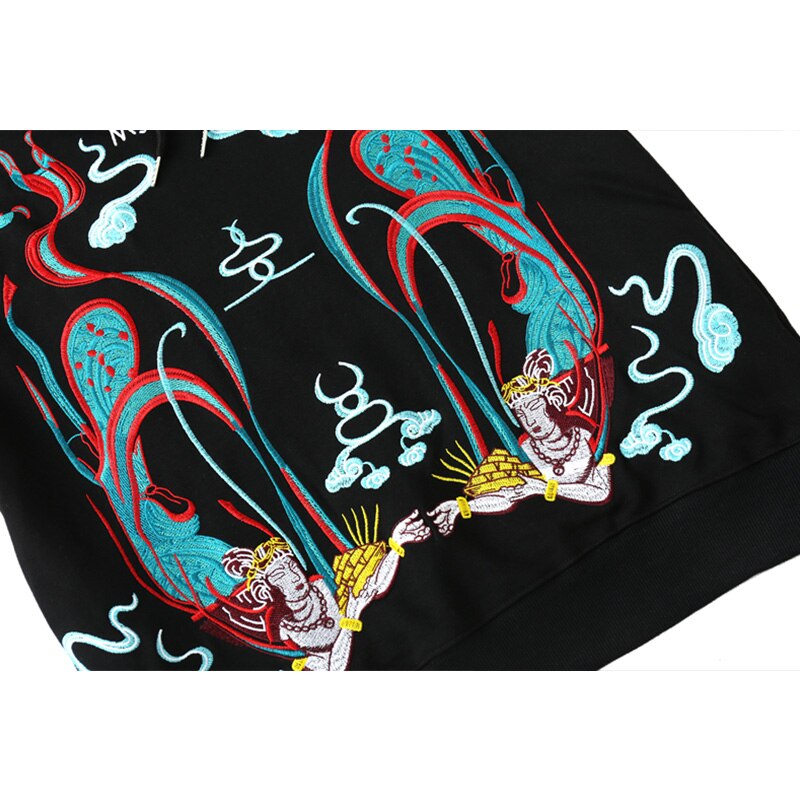 Hoodie Men Chinese Vintage Dunhuang Embroidery Sweatshirt Folk-custom Hipster Casual Cozy Hooded Tops Couple Streetwear