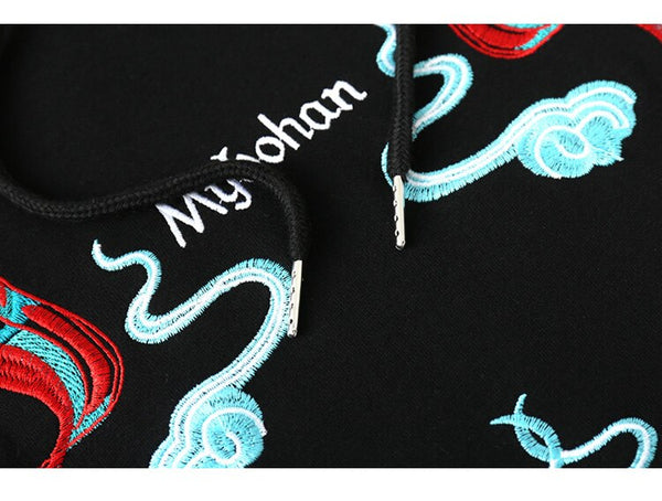 Hoodie Men Chinese Vintage Dunhuang Embroidery Sweatshirt Folk-custom Hipster Casual Cozy Hooded Tops Couple Streetwear