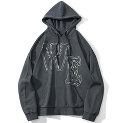 Hoodie Men Punk Rivet Melted Letter Print Sweatshirt Oversized Harajuku Gothic Diablo Style Pullovers Couple Streetwear